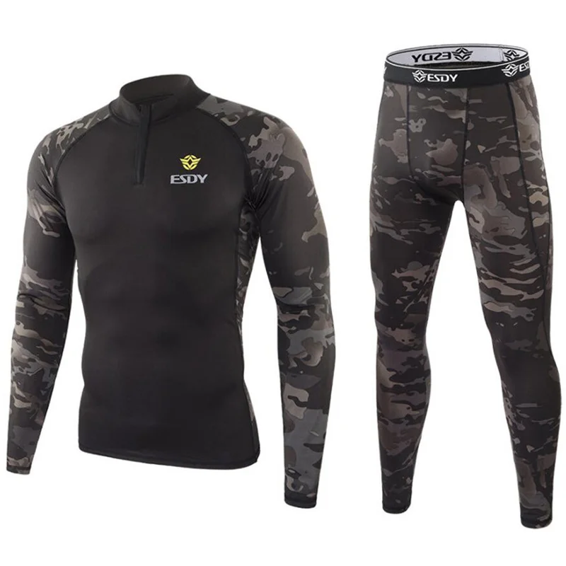 

Men's Sets Tops + Pants Underwear Suit Sport Outwear Bodysuit Casual T-shirts Tracksuits Esdy Camouflage Long Johns Men Clothing