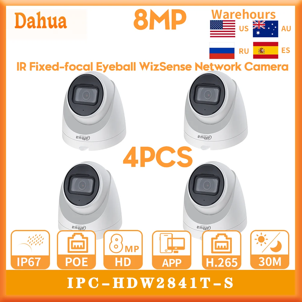 

4PCS Dahua IPC-HDW2849T-S-IL 8MP Full-color IP Surveillance Camera Built-in Mic SD Card Slot Network Dome IR 30m Dual Light POE