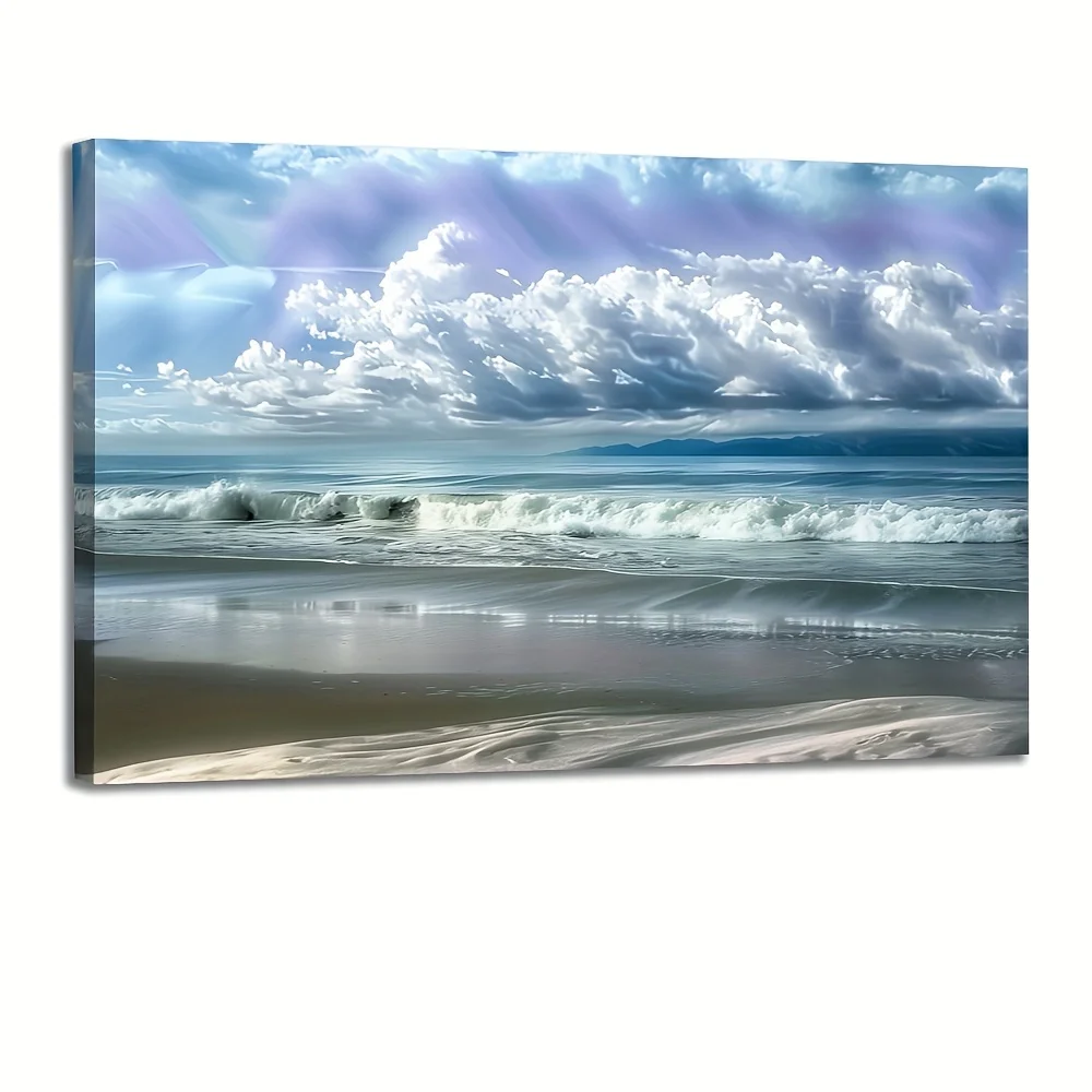 

1pc Ocean Waves Canvas Wall Art, Beach Seascape Nature Landscape Painting, Framed Print, Blue Sea And Sky Picture, For Room Deco