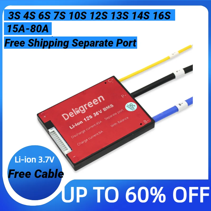 Li-ion 3.7V Battery 18650 BMS Balance Separat Port 3S 4S 6S 7S 10S 12S 13S 14S 16S 15A 20A 30A 40A 50A 60A 80A Ebike Escooter
Li-ion 3.7V Battery 18650 BMS Balance Separat Port 3S 4S 6S 7S 10S 12S 13S 14S 16S 15A 20A 30A 40A 50A 60A 80A Ebike Escooter