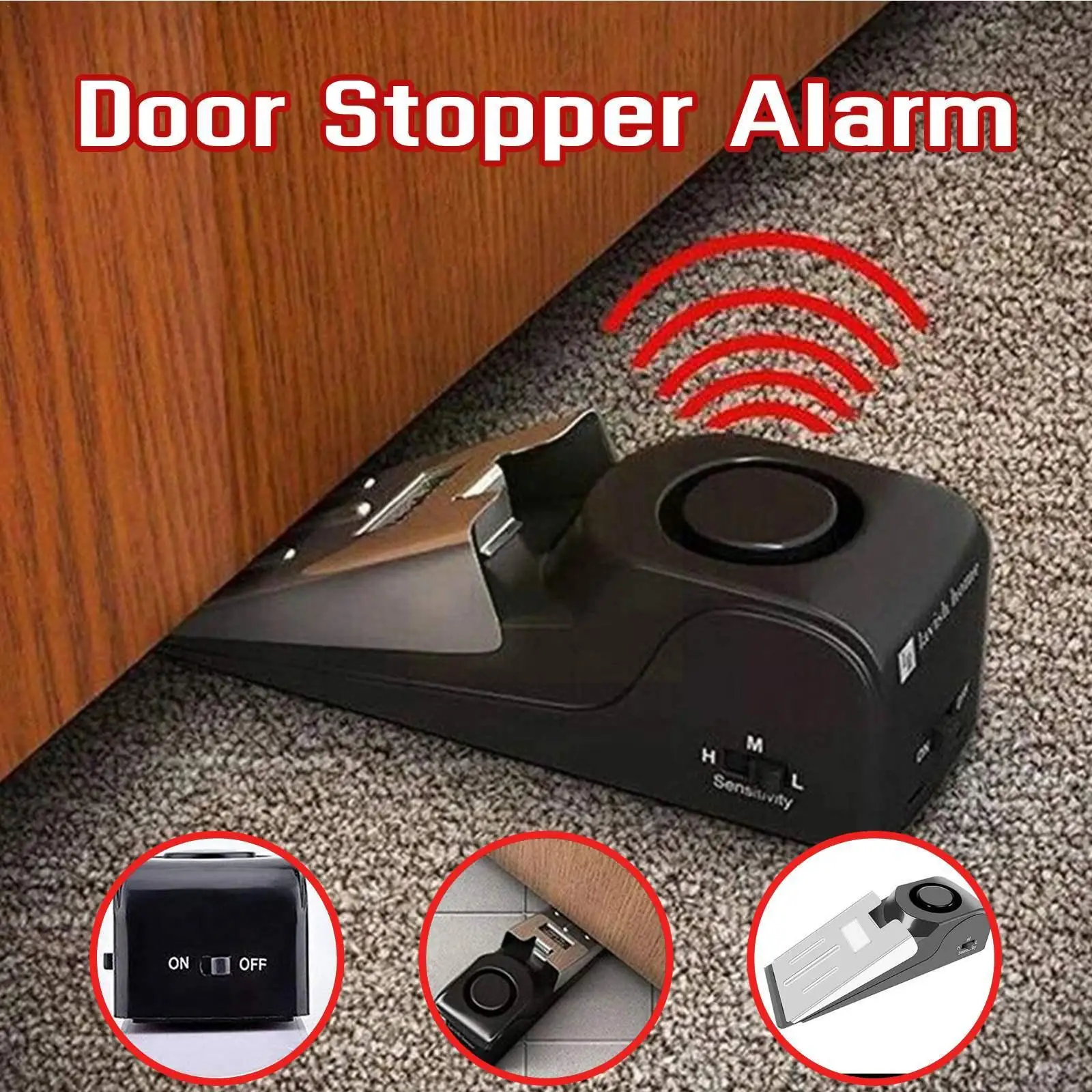 

125 DB Anti-theft Burglar Stop System Security Home Stop Shaped Wedge Door Block Stopper Safety Blocking Home Alarm System E9D9