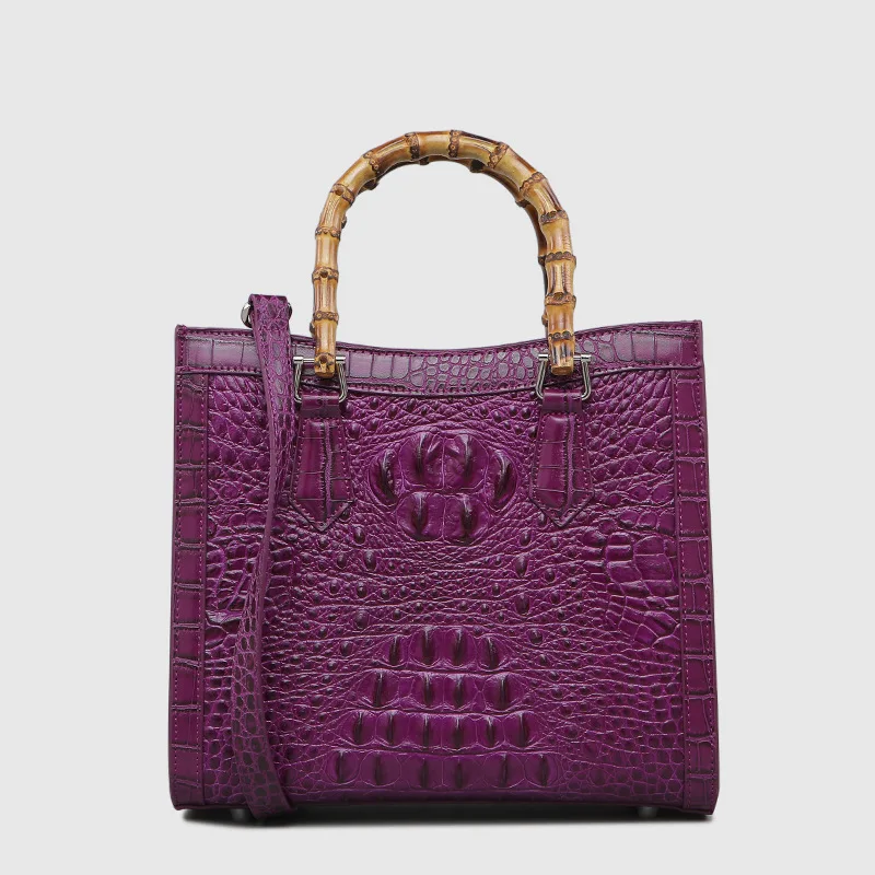 

Genuine leather bamboo knot crocodile pattern versatile Tote portable fashion versatile women's bag trend