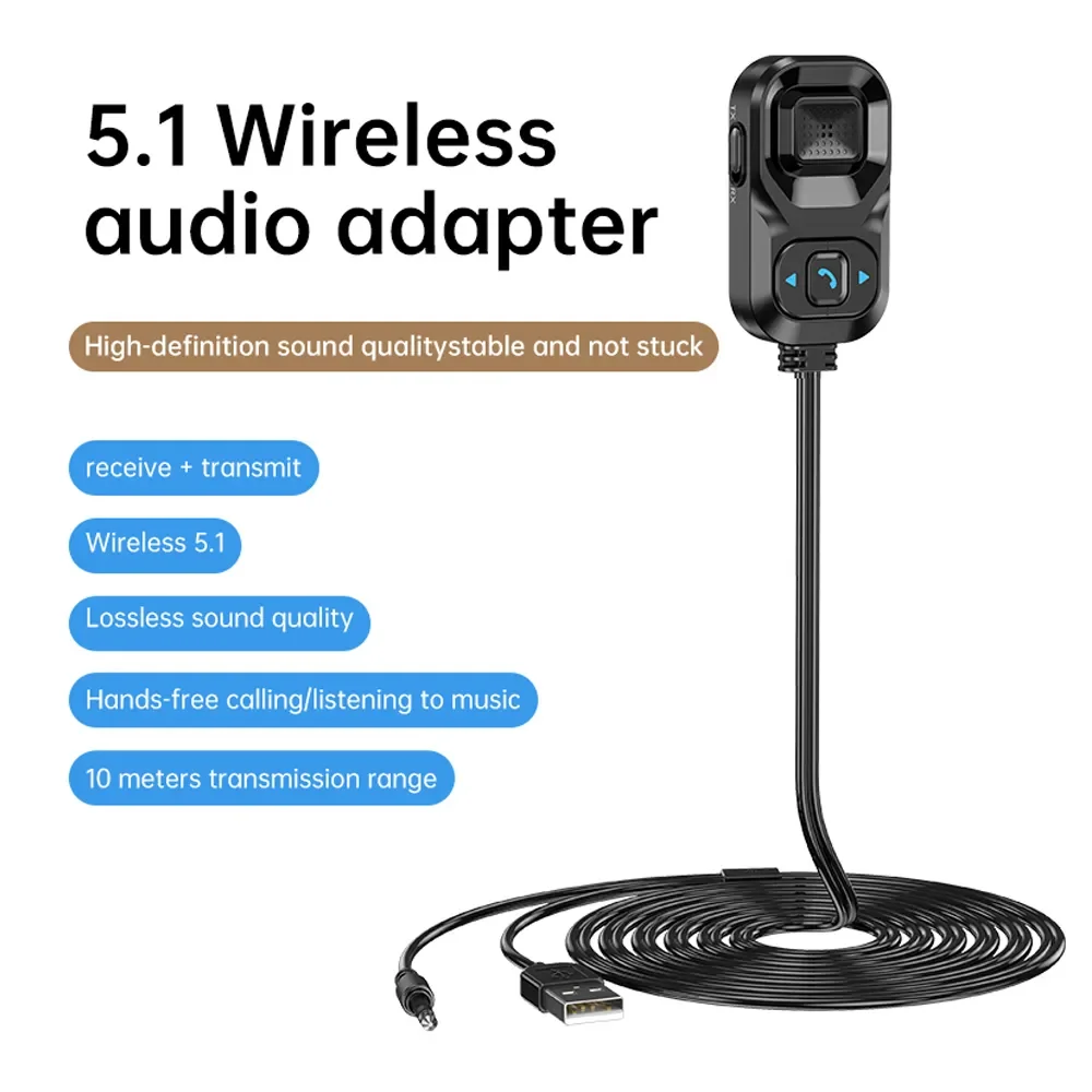 

Bluetooth 5.1 Car Wireless Audio Adapter Stereo Transmitter Receiver 3.5mm Aux Adapter Handsfree Car Kit Mic New