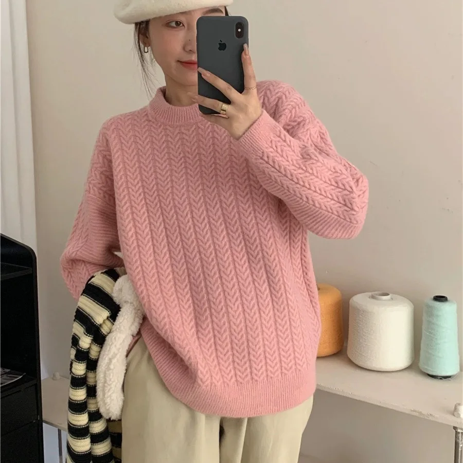 

2023 Autumn/Winter New Slouchy Knitwear,Soft Glutinous Round Neck Fried Dough Twists Pullover Sweater for Women Fashion tops
