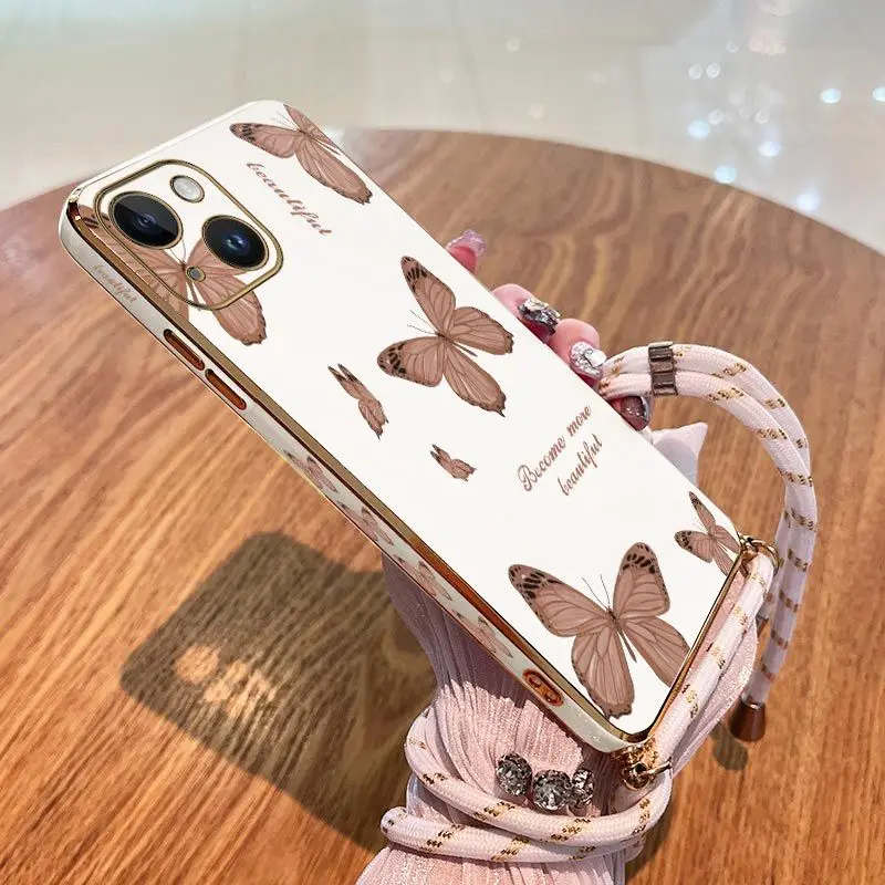 Flower Butterfly Lanyard Plating Phone Case For iPhone 14 13 12 11 Plus Pro Max Mini SE2020 8 7 6 6S Plus X XR XS Cover
Flower Butterfly Lanyard Plating Phone Case For iPhone 14 13 12 11 Plus Pro Max Mini SE2020 8 7 6 6S Plus X XR XS Cover