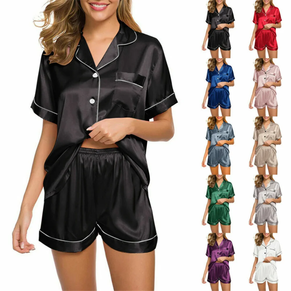 Imitation Silk Pajamas Womens Pyjamas Set Nightwear Short Sleeve Ice Silk 2 piece Sleepwear Set Can Be Worn Outside Home Clothes
Imitation Silk Pajamas Womens Pyjamas Set Nightwear Short Sleeve Ice Silk 2 piece Sleepwear Set Can Be Worn Outside Home Clothes