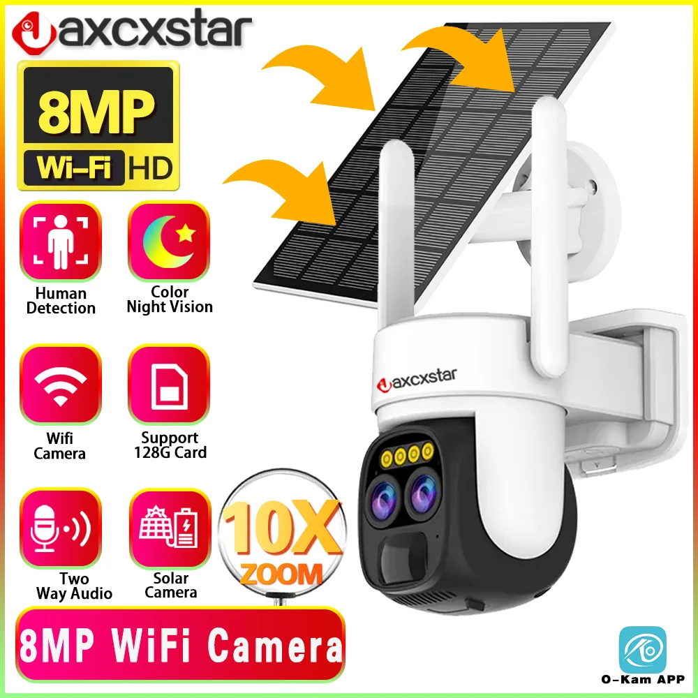 

8MP HD WiFi 10Xzoom PTZ Solar Camera security protection Outdoor Wireless Built-in Battery Video IP Camera Long Time Standby