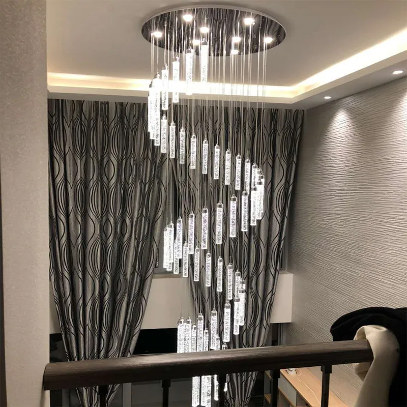 

Long Spiral Staircase Chandelier Light For High Ceiling Chandeliers Pendant Living Room Entryway LED Hanging Lamp Hall Stairs