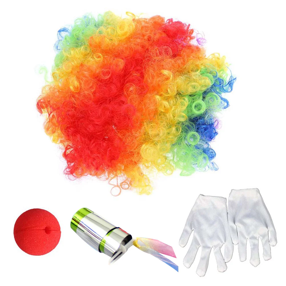

5Pcs Funny Circus Clown Wigs Clown Nose Gloves Clown Wand Performance Props