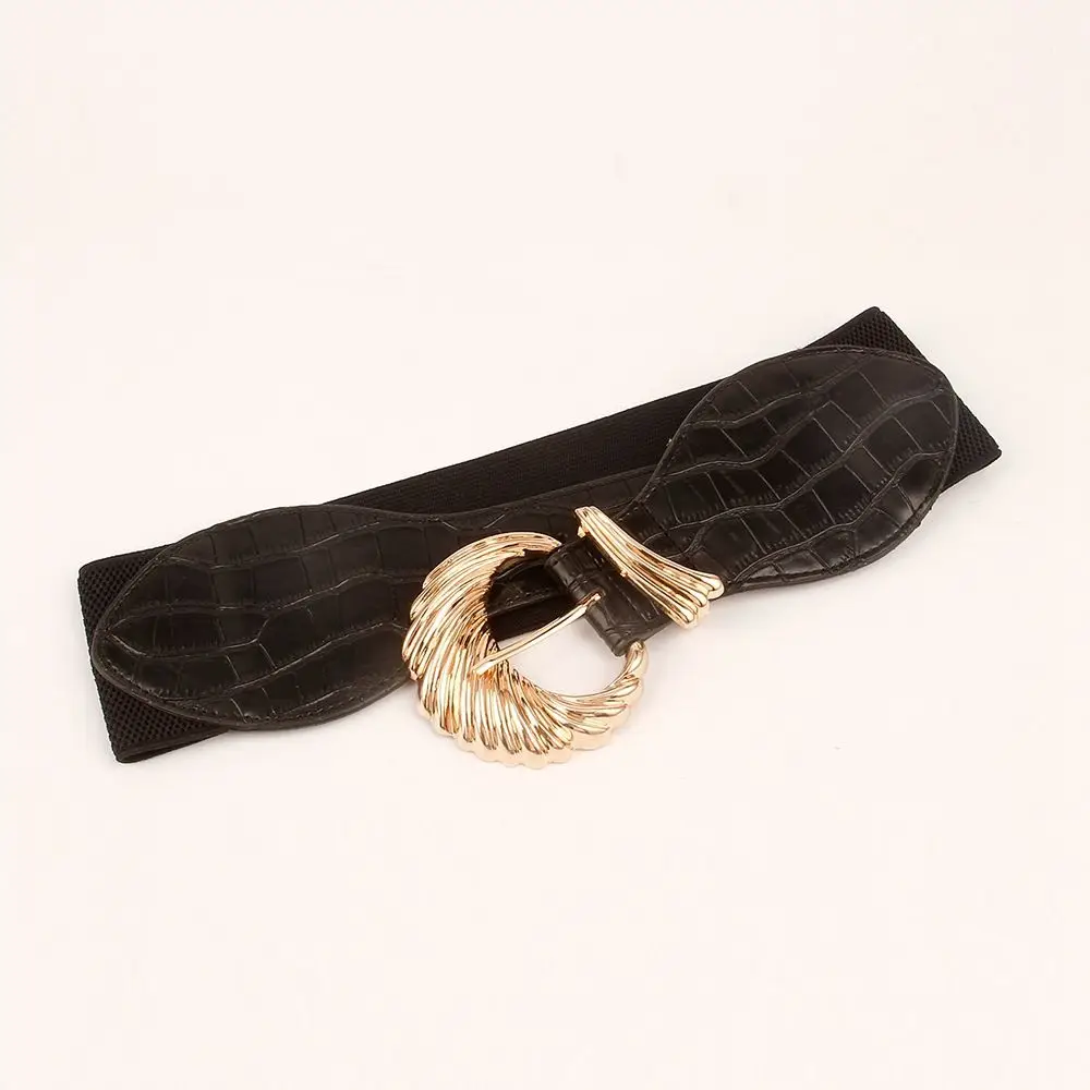 

Универсальный корсет с металлической круглой пряжкой, женский эластичный пояс, ремень из искусственной кожи, широкие украшения