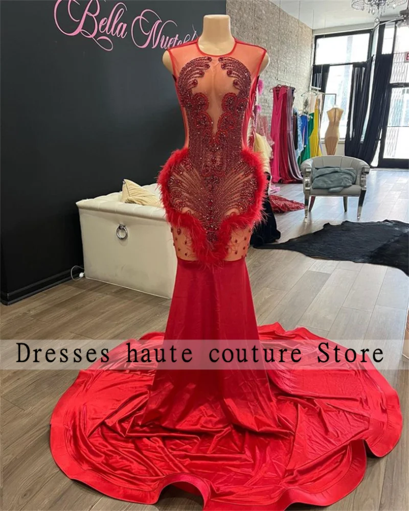 Red O Neck Feathers Long Prom Dresses 2024 For Black Girls Beaded Crystal Birthday Party Dresses Evening Gown Robe De Bal
Red O Neck Feathers Long Prom Dresses 2024 For Black Girls Beaded Crystal Birthday Party Dresses Evening Gown Robe De Bal