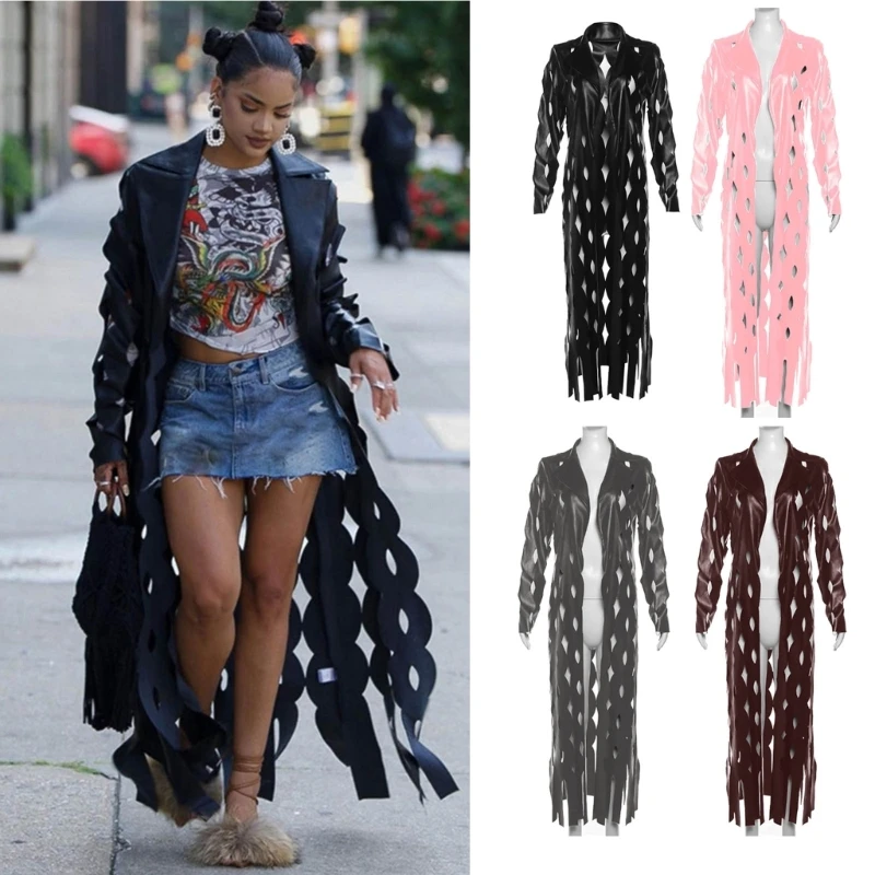 Womens Hollow Out Full Sleeve Open Front PU Leathers Cardigan Long Coat Hollow Fall Winter Streetwear
Womens Hollow Out Full Sleeve Open Front PU Leathers Cardigan Long Coat Hollow Fall Winter Streetwear
