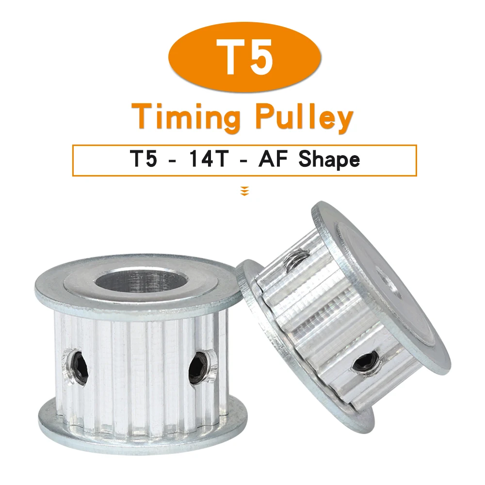 Timing Pulley T5-14T Bore 5/6/6.35/7/8/10/12mm Alloy Wheels AF Shape Teeth Pitch 5 mm Match With T5 Width 10/15 mm Timing Belt
Timing Pulley T5-14T Bore 5/6/6.35/7/8/10/12mm Alloy Wheels AF Shape Teeth Pitch 5 mm Match With T5 Width 10/15 mm Timing Belt