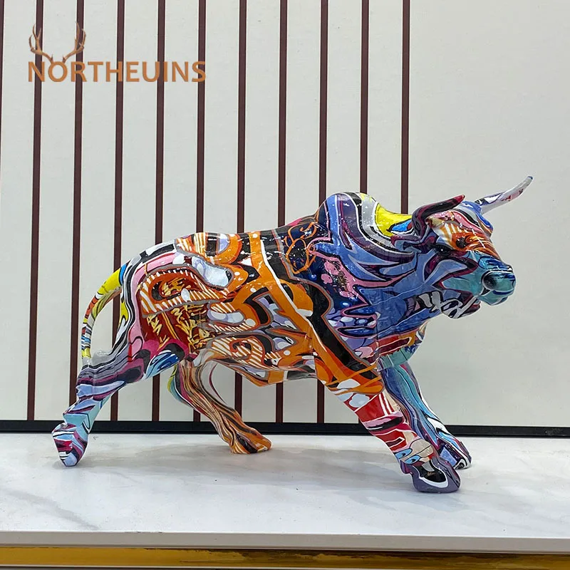 NORTHEUINS Graffiti Painting Resin Bull Figurines Home Living Room Bedroom Office Desktop Feng Shui Ornaments Collection Statues
NORTHEUINS Graffiti Painting Resin Bull Figurines Home Living Room Bedroom Office Desktop Feng Shui Ornaments Collection Statues