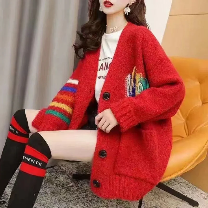 DAYIFUN-Women's Loose Tassel Embroidered Sweater Harajuku Cardigans Patchwork Color Knitwear Chic Aesthetic Coats Autumn Winter 
DAYIFUN-Women's Loose Tassel Embroidered Sweater Harajuku Cardigans Patchwork Color Knitwear Chic Aesthetic Coats Autumn Winter