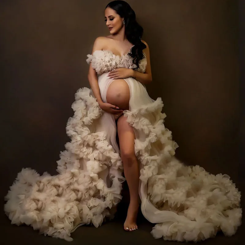 Sexy Maternity Gowns Photoshoot V Neck Ruffles A Line Sweep Train Tulle Pregnant Women Maternity Dresses for Photo Shoot 
Sexy Maternity Gowns Photoshoot V Neck Ruffles A Line Sweep Train Tulle Pregnant Women Maternity Dresses for Photo Shoot