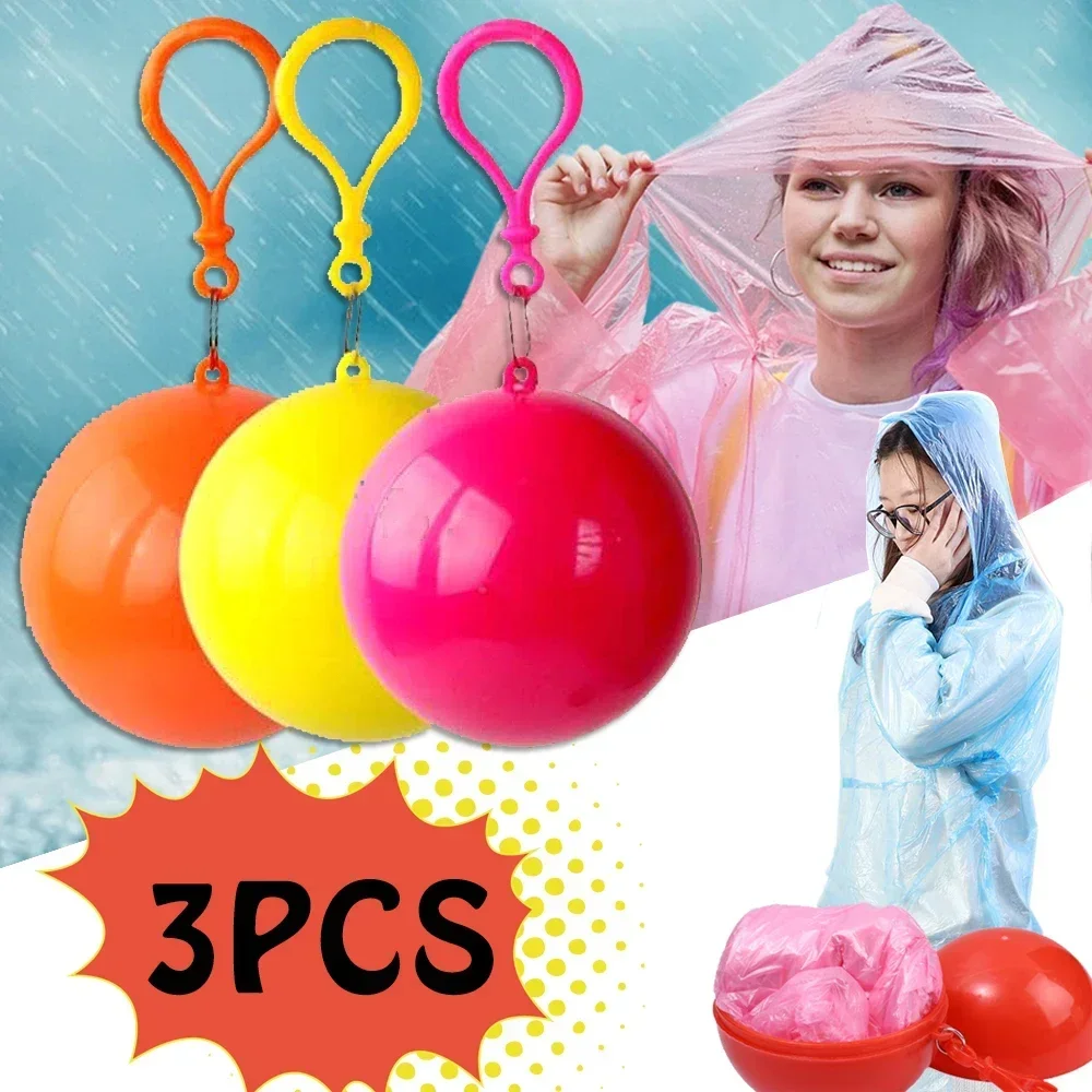 

1/2/3PCS Portable Mini Raincoats Ball for Adults Kids Disposable Rain Ponchos Rainwear Cloak Rain Gear Keyring Ball with Hook