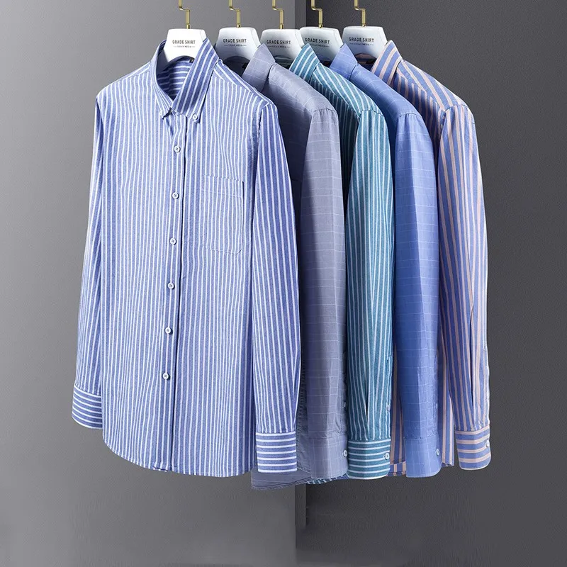

Мужская Повседневная рубашка из ткани Оксфорд, Классическая хлопковая рубашка в клетку с одним накладным карманом и длинными рукавами, с воротником на пуговицах, Осень-зима 100%