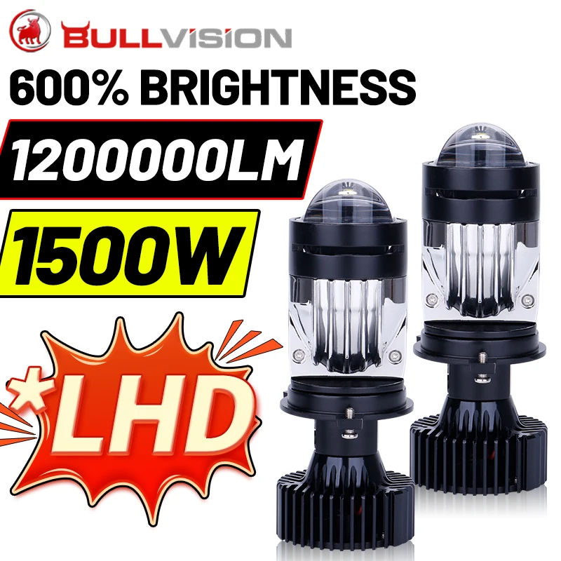 

1200000LM H4 Bi LED Projector Lenses LHD 1500W 12PCS 7535 CSP Canbus 6500K White Led H4 STG Turbo Auto Lights 12V 24V BULLVISION