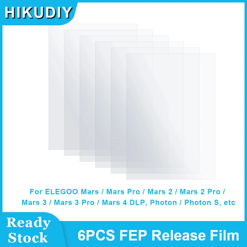 

HIKUDIY 6PCS 200 * 140 * 0.15mm FEP Release Film for ELEGOO Mars, Mars Pro, Mars / 2 Pro, Mars 3/3 Pro LCD Resin 3D Printer