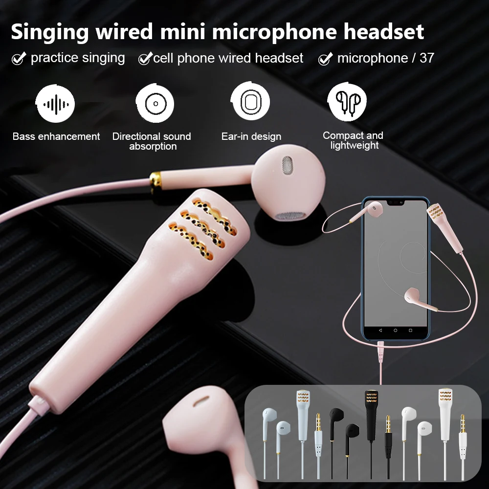 

Portable Karaoke HD Mic All-in-one Earphone Mini Stereo Wired Headphone in-Ear Headset Singing Artifact Universal Mobile Phone