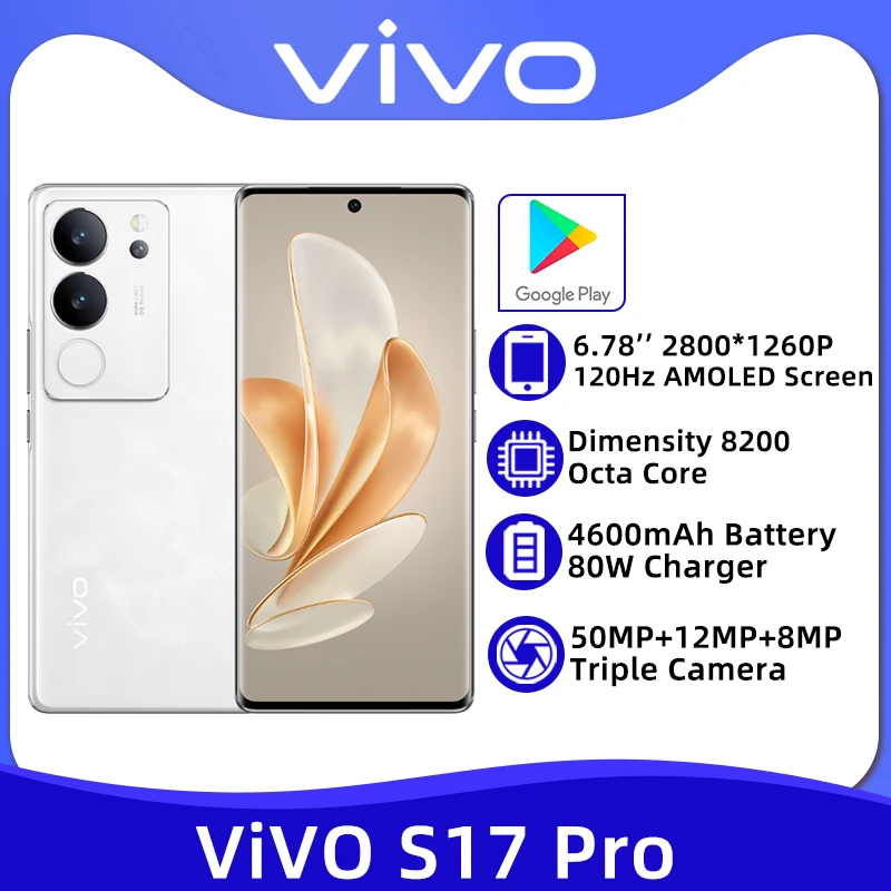 

VIVO S17 Pro 5G NFC Dimensity 8200 Octa Core 6.78'' 120Hz AMOLED Screen 50MP Triple Camera 4600mAh Battery 80W Charger