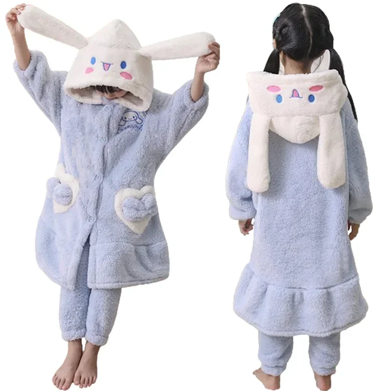 

Anime Sanrios Cinnamoroll Kids Winter Warm Pajamas Cartoon Kawaii My Melody Kuromi Coral Velvet Thickened Homewear Set Girl Gift