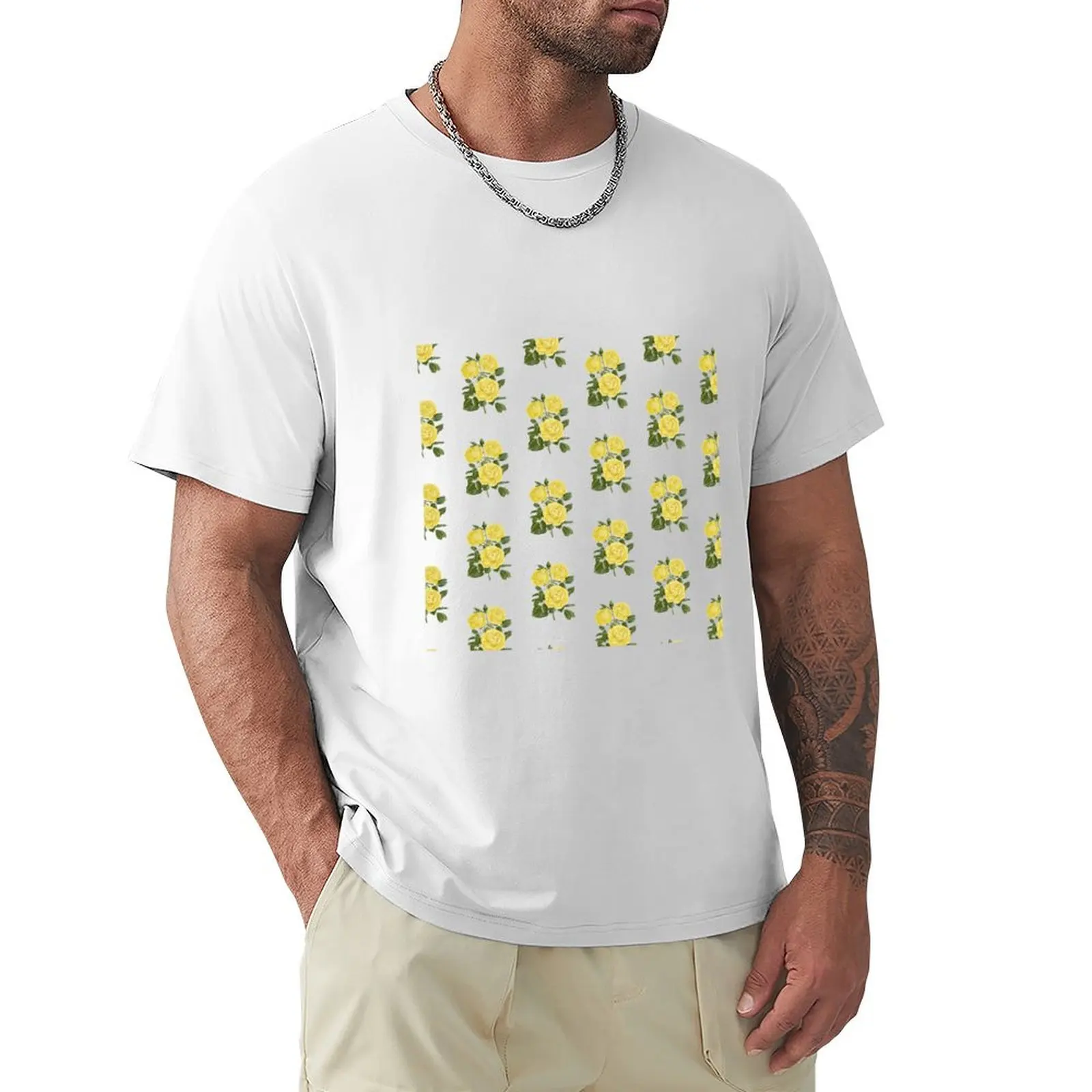 

Yellow aesthetic floral design T-Shirt blanks summer clothes boys whites Men's t-shirts