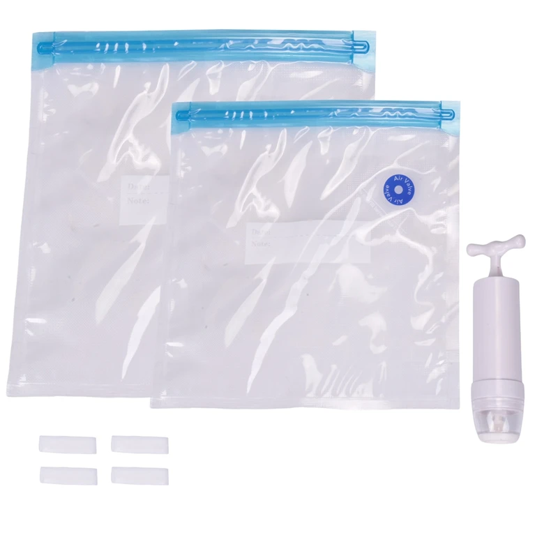 Sous Vide Bags 15Pack Reusable Electric Vacuum Food Storage Save Sealer Cooker With 1 Hand Pump,2 Size Sealed Bag,4 Clip
Sous Vide Bags 15Pack Reusable Electric Vacuum Food Storage Save Sealer Cooker With 1 Hand Pump,2 Size Sealed Bag,4 Clip