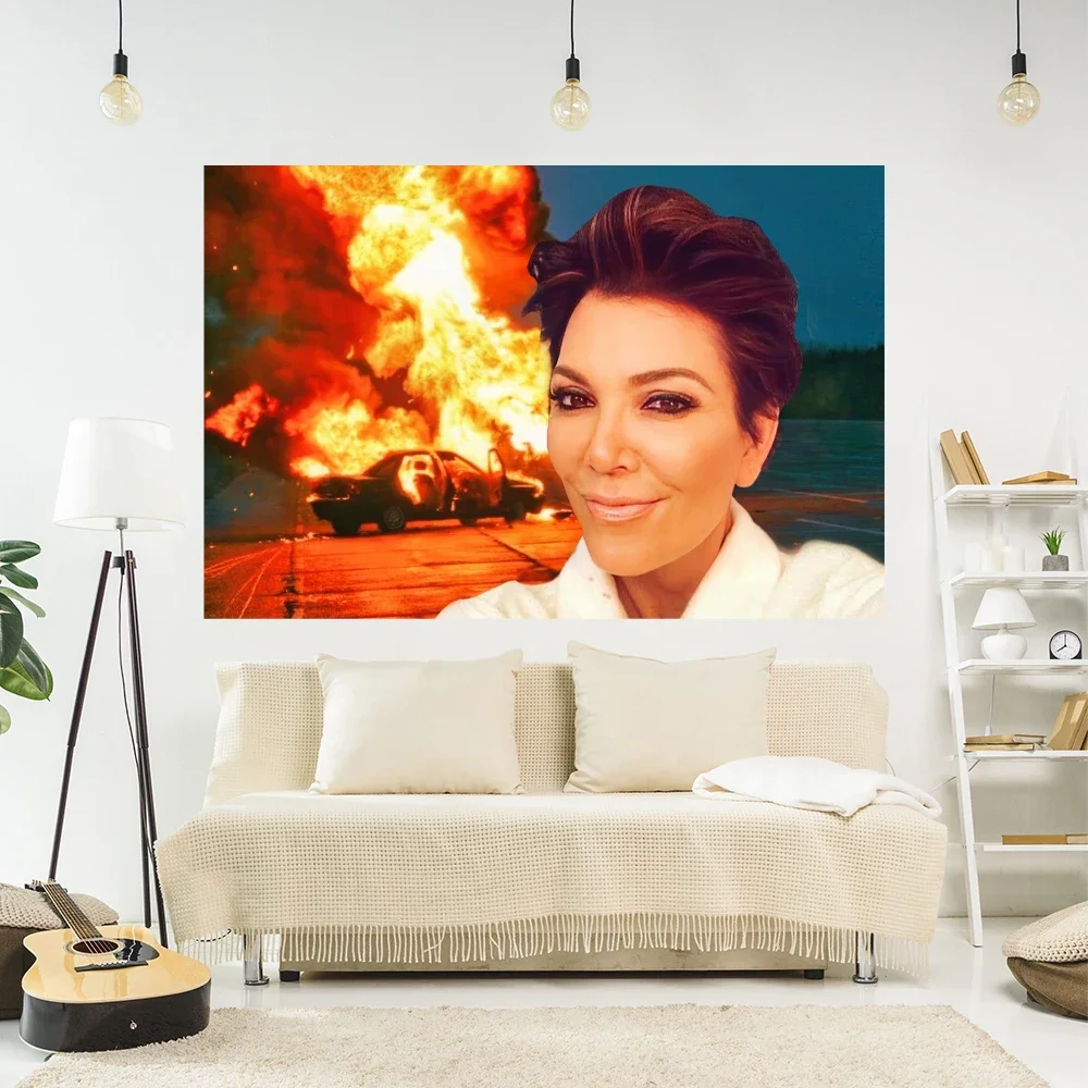 

Funny Meme Tapestry Kris Jenner Printed Bedroom Decoration Carpets Wall Hanging Aesthetic Room Decor Dorm Backdrop