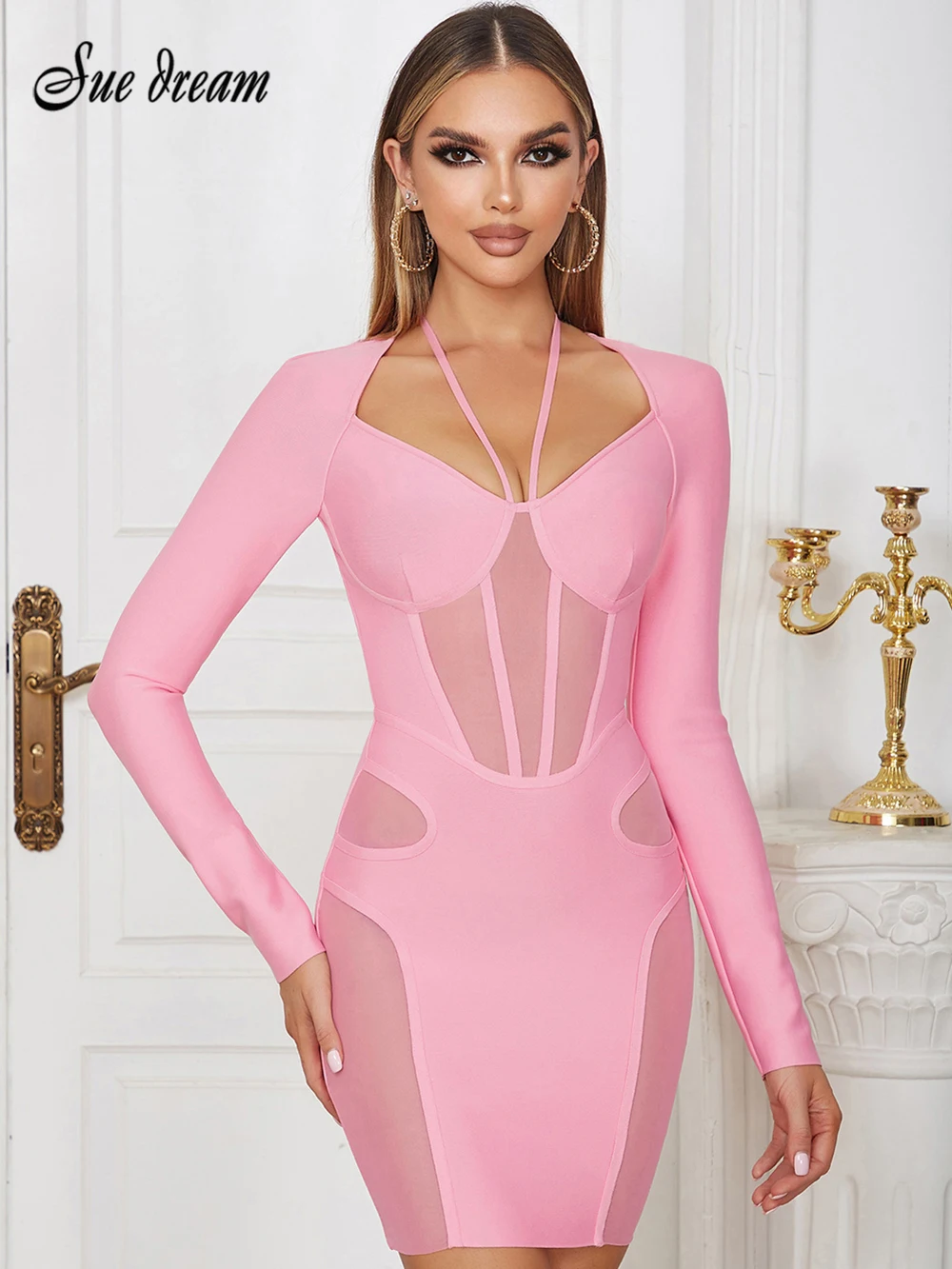 Fashionable Sweet Pink V-neck Patchwork Long-sleeved Bodycon Bandage Mini Dress 2023 New Spring Sexy Women's Club Party Dresses
Fashionable Sweet Pink V-neck Patchwork Long-sleeved Bodycon Bandage Mini Dress 2023 New Spring Sexy Women's Club Party Dresses