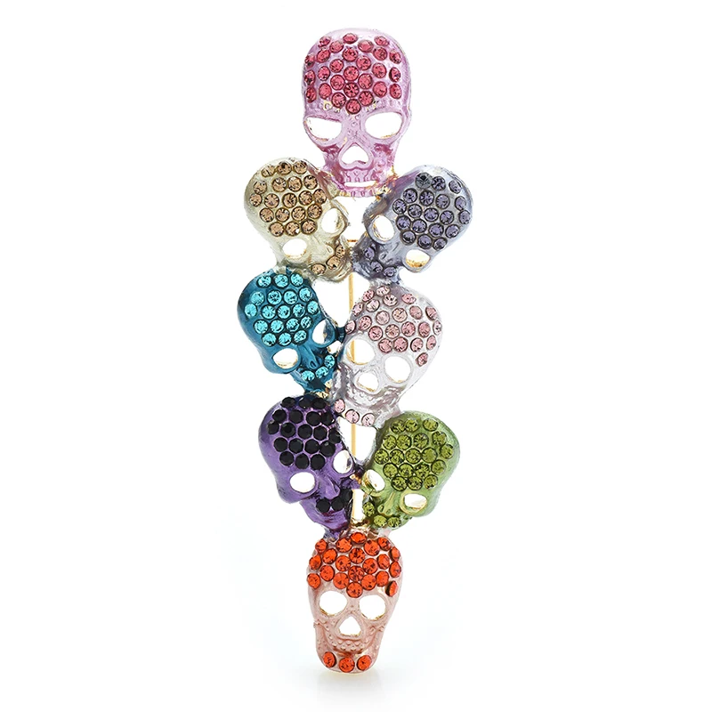 

Wuli&baby Multi-color Skull Brooches Shining Rhinestone Skeleton Head Bones Women Unisex Party Casual Brooch Pins Gifts