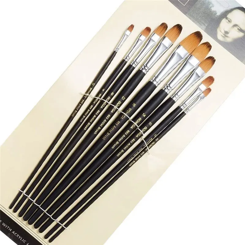 

9Pcs Artist Paint Brushes Nylon Filbert Paint Long Handle Painting Brush Set for Oils, Acrylic, Gouache & Watercolor Painting