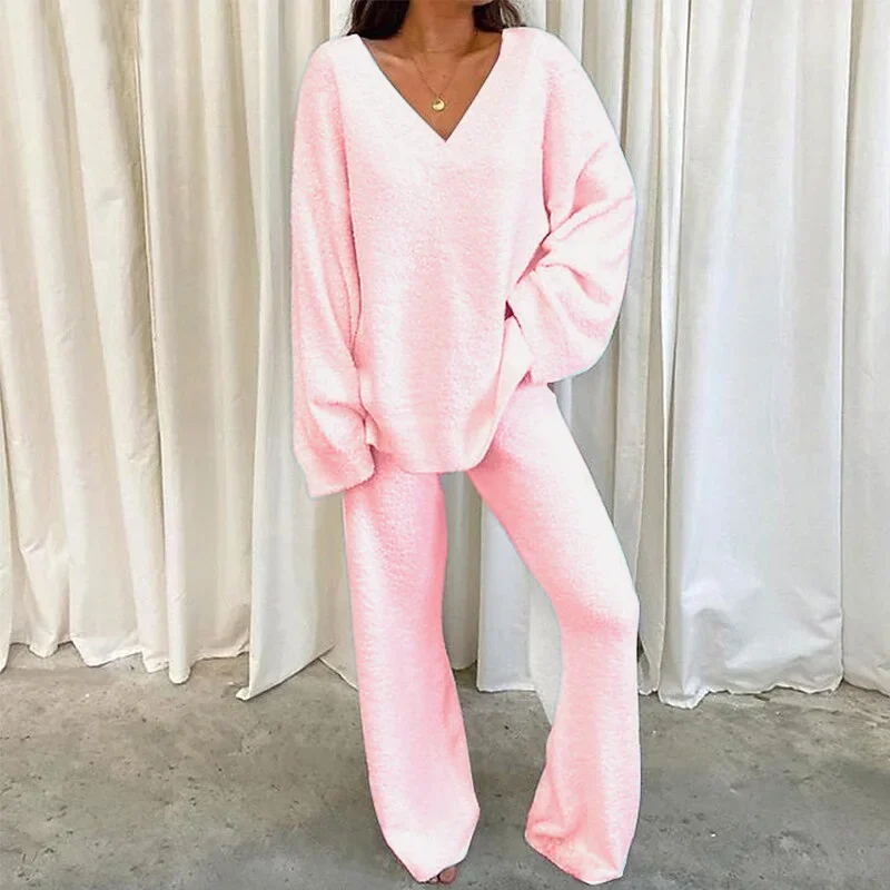 Casual Elegant Solid Women Straight Pant Suits Sinple Loose V-Neck Long Sleeve Tops and Wide Leg Pants Female Two Piece Sets
Casual Elegant Solid Women Straight Pant Suits Sinple Loose V-Neck Long Sleeve Tops and Wide Leg Pants Female Two Piece Sets