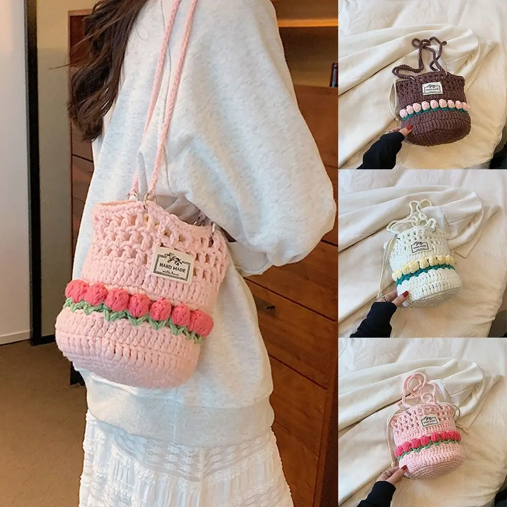 Вязаная сумка через плечо с цветочным тюльпаном, креативная вязаная крючком сумка-ведро в Корейском стиле, мультяшная уличная сумка 
Вязаная сумка через плечо с цветочным тюльпаном, креативная вязаная крючком сумка-ведро в Корейском стиле, мультяшная уличная сумка