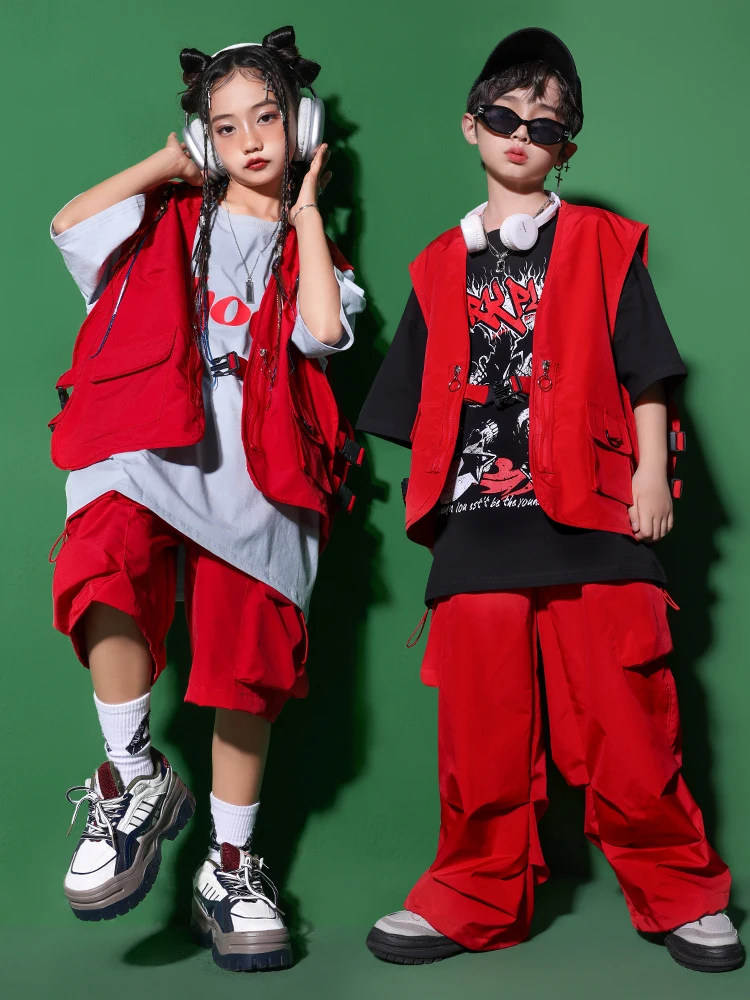 Kids Teenage Street Wear Clothing Red Sleeveless Jacket Vest T Shirt Cargo Hip Hop Pants for Girl Boy Jazz Dance Costume Clothes
Kids Teenage Street Wear Clothing Red Sleeveless Jacket Vest T Shirt Cargo Hip Hop Pants for Girl Boy Jazz Dance Costume Clothes
