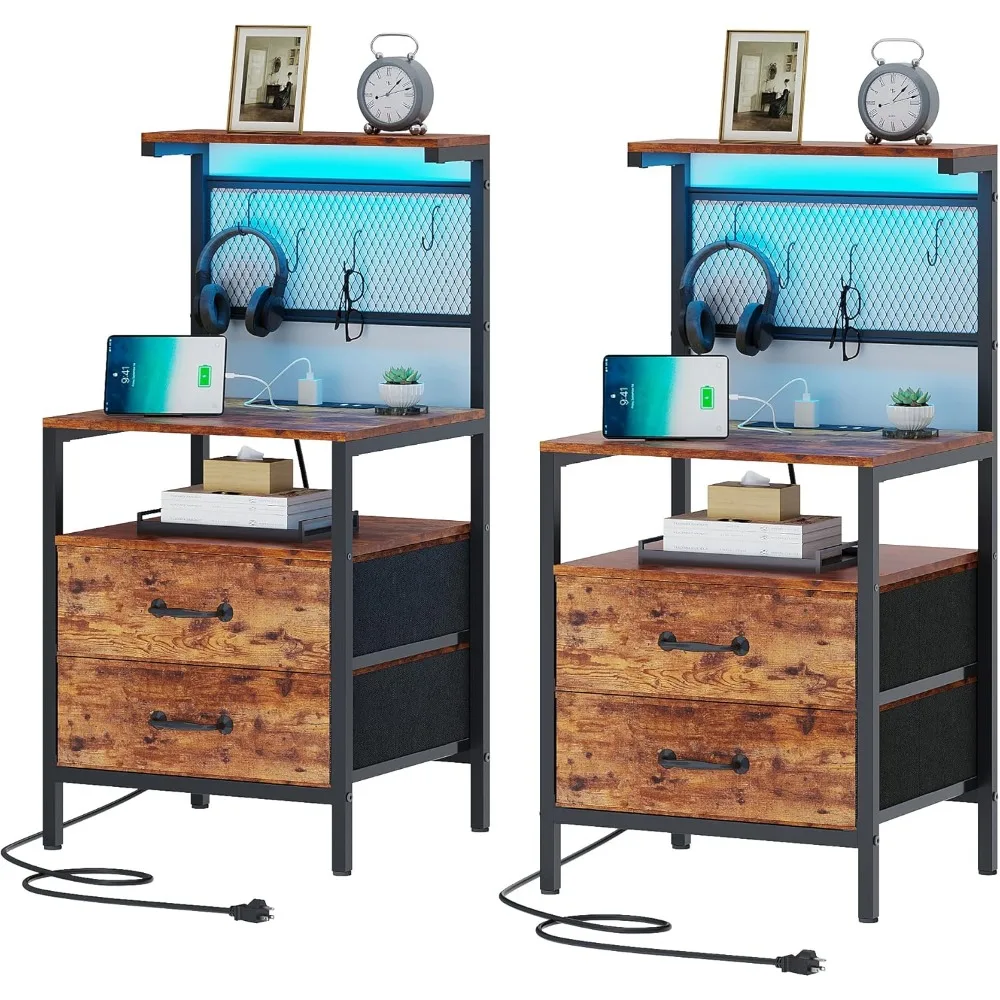 Set of 2 with Charging Station and LED Lights, Night Stand with Fabric Drawers, Bedside Table 36.4 Inch
Set of 2 with Charging Station and LED Lights, Night Stand with Fabric Drawers, Bedside Table 36.4 Inch