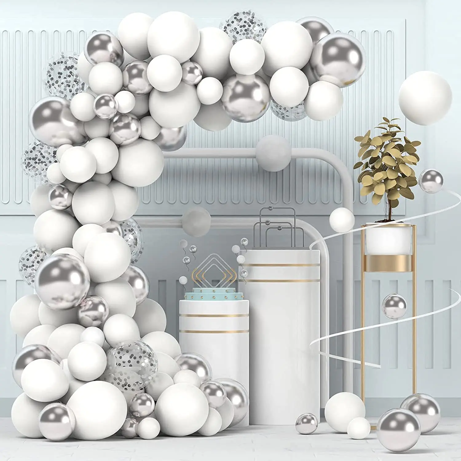 102pcs Metallic Silver White Balloons Garland Arch Kit Confetti Balloon Wedding Birthday Party Decoration Baby Shower Globes
102pcs Metallic Silver White Balloons Garland Arch Kit Confetti Balloon Wedding Birthday Party Decoration Baby Shower Globes