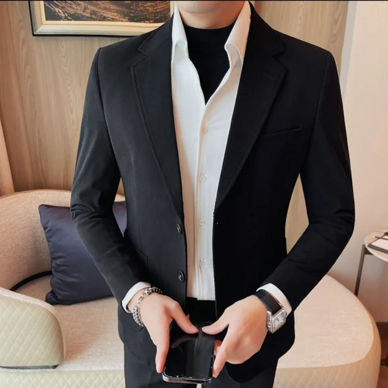 

British Style Autumn Winter Men Blazers Solid Color Casual Business Suit Jacket Office Social Wedding Banquet Formal Jacket 2023