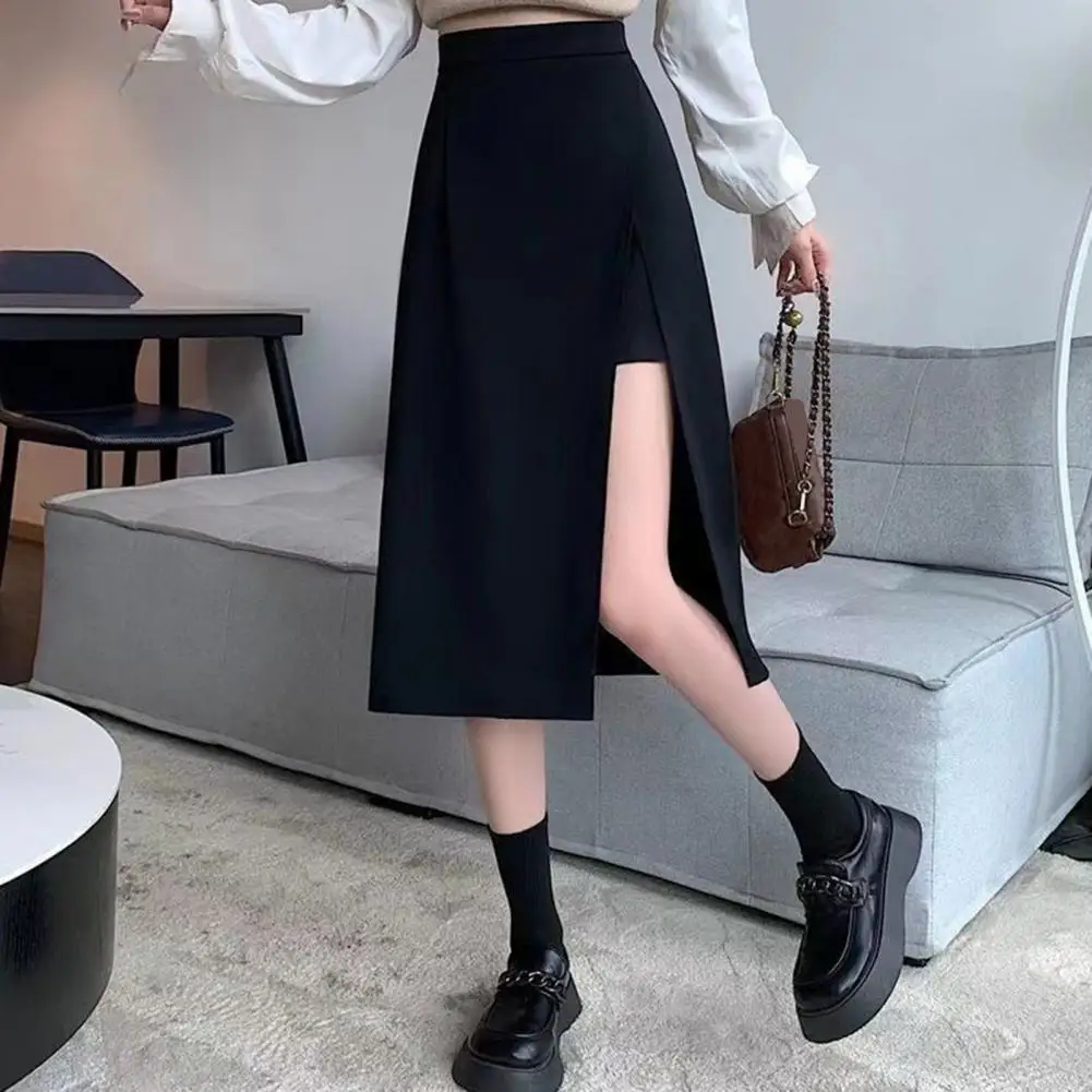 

Women A-Line Hip Wrapped Skirt High Waist Side Split Hem Midi Skirt Plus Size Office Lady Long Skirt Falda Envuelta En Caderas