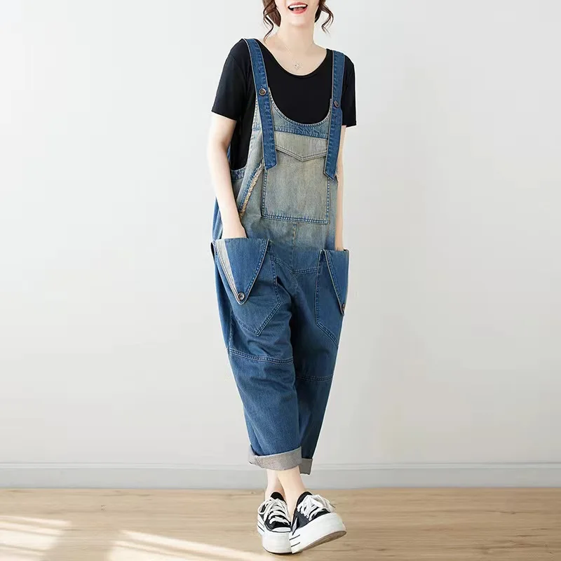 

Female new summer and beiginning autumn slim do old overalls sleeveless jumpsuit wide loose leg pants