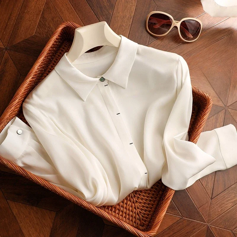 Satin Women's Shirt Summer Solid Vintage Blouses Loose Long Sleeves Women Tops Silk Fashion Polo-Neck Clothing YCMYUNYAN
Satin Women's Shirt Summer Solid Vintage Blouses Loose Long Sleeves Women Tops Silk Fashion Polo-Neck Clothing YCMYUNYAN