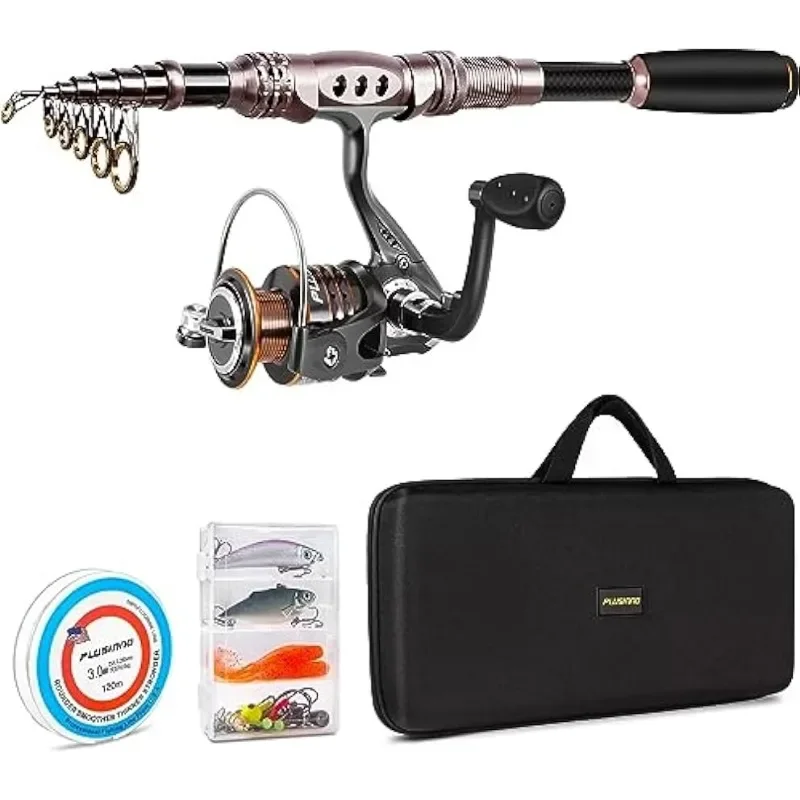 

PLUSINNO Fishing Rod and Reel Combos Carbon Fiber Telescopic Fishing Pole with Reel Combo Sea Saltwater Freshwater Kit