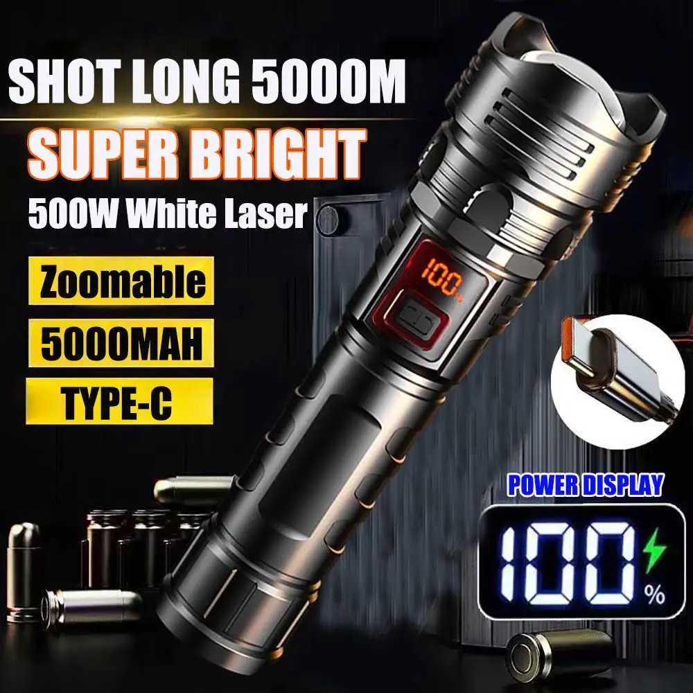 

Built-in Battery High Strong Power Led Flashlights Tactical Emergency Spotlights Telescopic Zoom USB Rechargeable Camping Torch