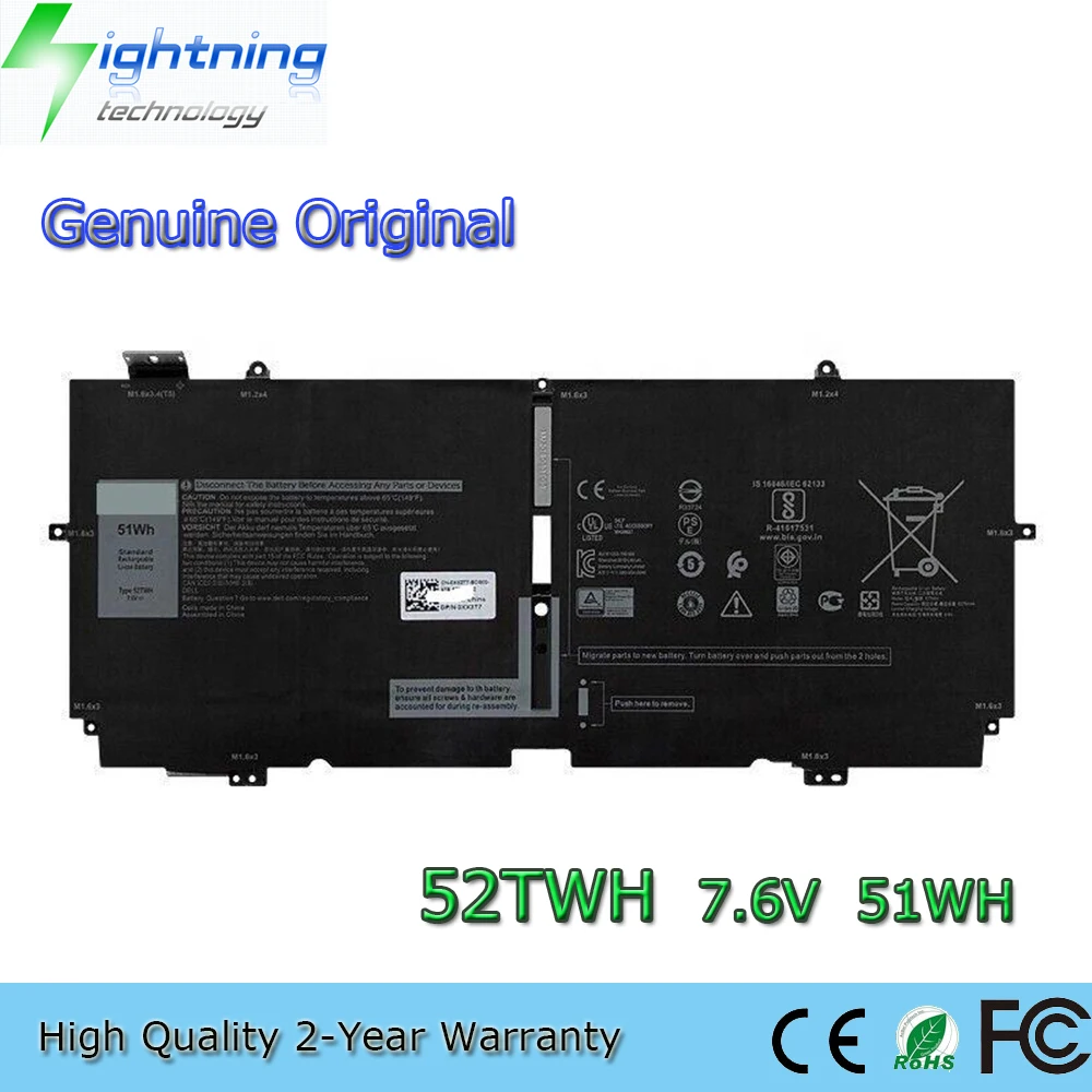 Новый оригинальный 52TWH 7,6 V 51Wh Аккумулятор для ноутбука Dell XPS 13 7390 2-в-1 серии 052TWH 0XX3T7
Новый оригинальный 52TWH 7,6 V 51Wh Аккумулятор для ноутбука Dell XPS 13 7390 2-в-1 серии 052TWH 0XX3T7