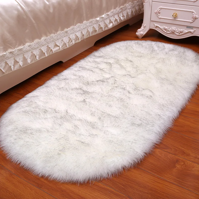 

Soft Faux Fur Area Rug Carpets Living Room Long Plush Oval Carpet Artificial Wool Sheepskin Shaggy Rugs Floor Mat for Bedroom