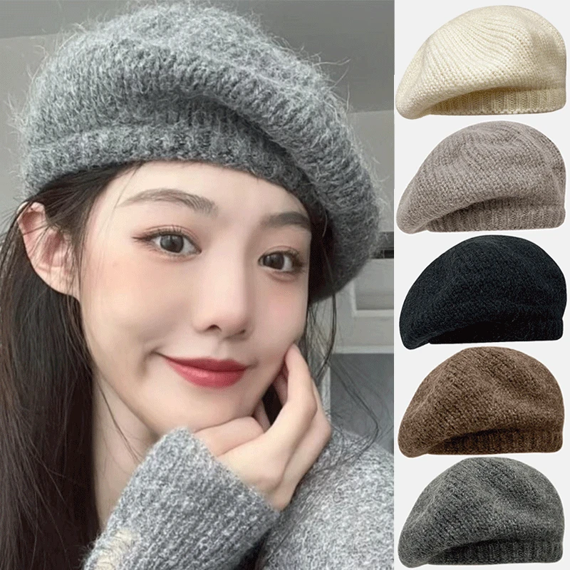 

Wool Berets French Artist Style Warm Winter Beanie Hat Soft Retro Plain Beret Solid Color Women Elegant Comfortable Caps