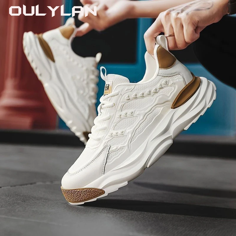 

New Men's Lightweight Thick Sole Men's Shoes Spring Leisure Running Versatile Sneakers Breathable Increase Trendy Clunky Sneaker