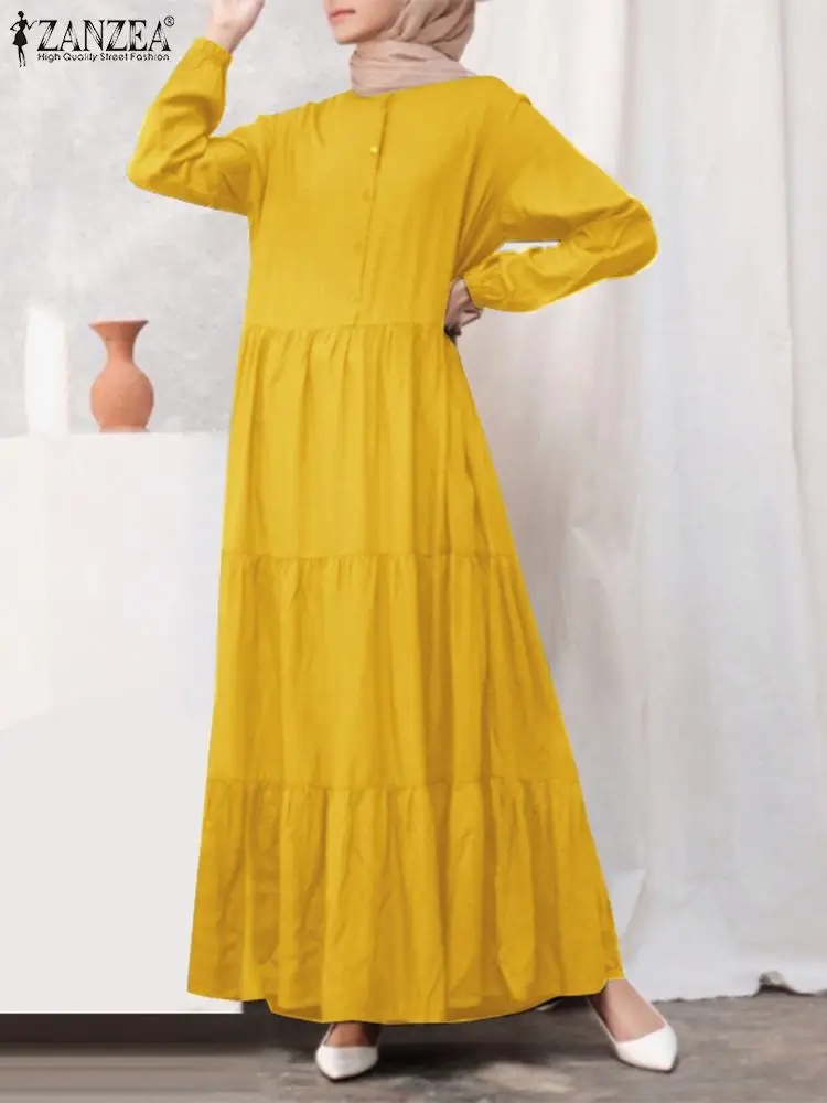 

ZANZEA Women Autumn Long Sleeve Solid Maxi Long Dress Islamic Clothing Muslim Dubai Turkey Abaya Hijab Vestido Loose Sundress