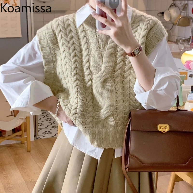 Koamissa Fashion Women Retro Knitted Twist Sweater Vest + Loose Causal Long Sleeve Shirts Ladies Spring Autumn Outerwear Tops
Koamissa Fashion Women Retro Knitted Twist Sweater Vest + Loose Causal Long Sleeve Shirts Ladies Spring Autumn Outerwear Tops